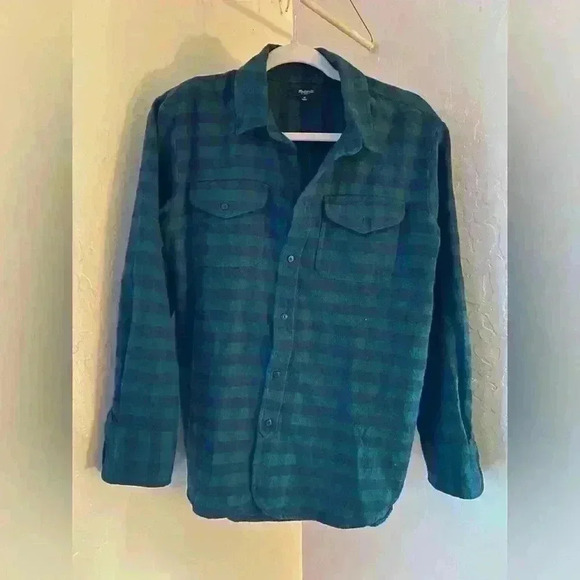 Madewell Classic Plaid Button-Up Shirt Green Sz M - Picture 2 of 4